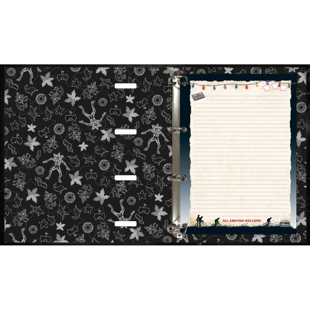 Foto ilustrativa Caderno Argolado Cartonado Universitário com Elástico Stranger Things 48 folhas