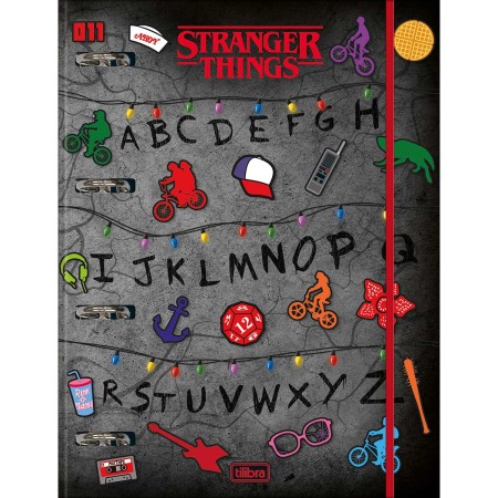 Foto ilustrativa Caderno Argolado Cartonado Universitário com Elástico Stranger Things 48 folhas