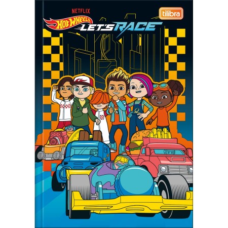 Foto ilustrativa Caderno Brochura Capa Dura 1/4 Hot Wheels Let's Race 80 Folhas