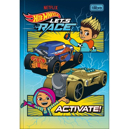 Foto ilustrativa Caderno Brochura Capa Dura 1/4 Hot Wheels Let's Race 80 Folhas