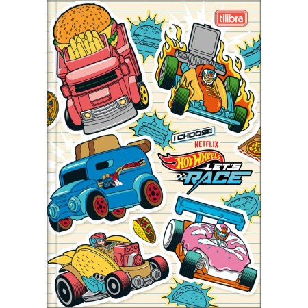 Foto ilustrativa Caderno Brochura Capa Dura 1/4 Hot Wheels Let's Race 80 Folhas