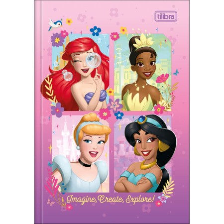 Foto ilustrativa Caderno Brochura Capa Dura 1/4 Princesas 48 Folhas