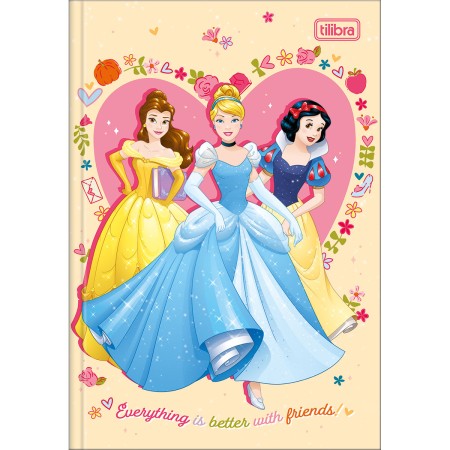 Foto ilustrativa Caderno Brochura Capa Dura 1/4 Princesas 80 Folhas