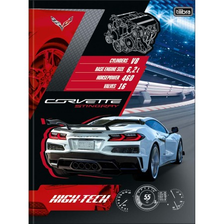 Foto ilustrativa Caderno Brochura Capa Dura Universitário Camaro e Corvette 80 Folhas