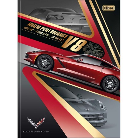 Foto ilustrativa Caderno Brochura Capa Dura Universitário Camaro e Corvette 80 Folhas