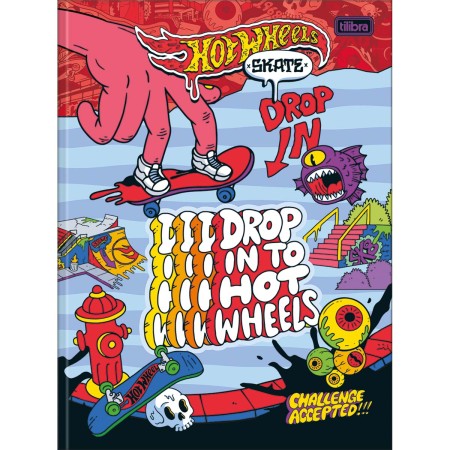 Foto ilustrativa Caderno Brochura Capa Dura Universitário Hot Wheels Skate 80 Folhas