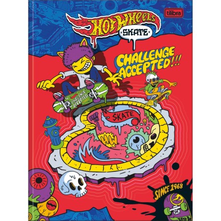 Foto ilustrativa Caderno Brochura Capa Dura Universitário Hot Wheels Skate 80 Folhas