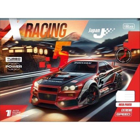 Foto ilustrativa Caderno Brochura Capa Dura Universitário Meia Pauta Ao Alto X-Racing 40 Folhas
