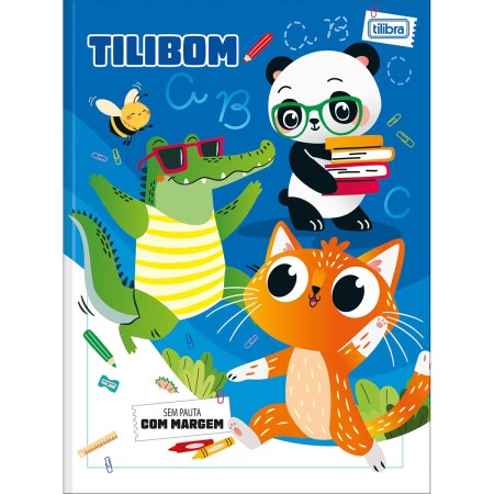 Foto ilustrativa Caderno Brochura Capa Dura Universitário Tilibom Azul com Moldura 80 Folhas