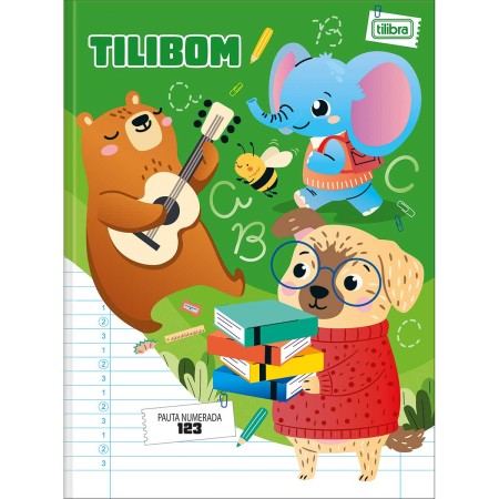 Foto ilustrativa Caderno Brochura Capa Dura Universitário Tilibom Verde com Pautas Numeradas 123 80 Folhas
