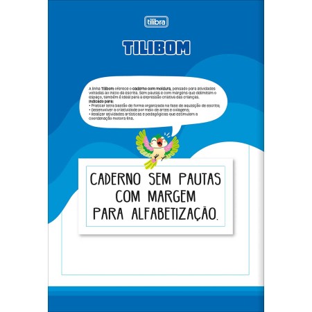 Foto ilustrativa Caderno Brochura Capa Flexível A4+ Tilibom Azul com Moldura 60 Folhas