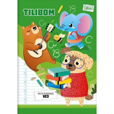 Foto ilustrativa Caderno Brochura Capa Flexível A4+ Tilibom Verde com Pautas Numeradas 123 60 Folhas