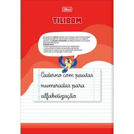 Foto ilustrativa Caderno Brochura Capa Flexível A4+ Tilibom Vermelho com Pautas Numeradas 123X 60 Folhas