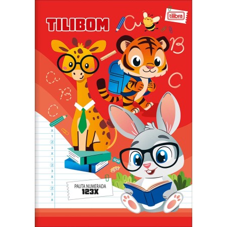 Foto ilustrativa Caderno Brochura Capa Flexível A4+ Tilibom Vermelho com Pautas Numeradas 123X 60 Folhas