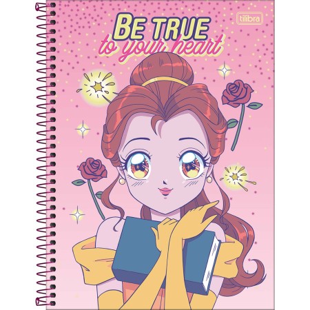 Foto ilustrativa Caderno Capa Dura Universitário 1 Matéria Princesas Mangá 80 Folhas