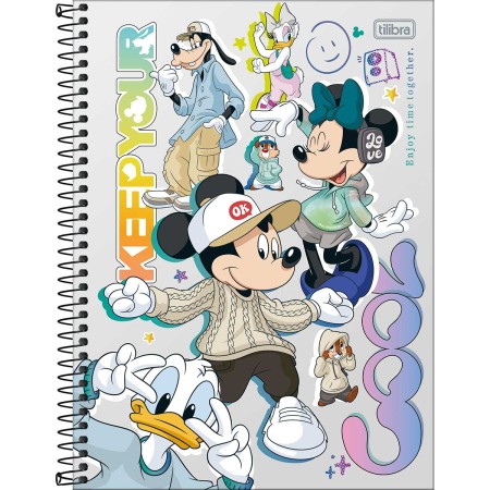 Caderno Capa Dura Universitário 10 Matérias Mickey Real Life 160