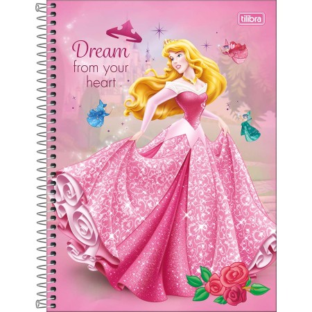 Foto ilustrativa Caderno Capa Dura Universitário 10 Matérias  Princesas Fit 160 Folhas