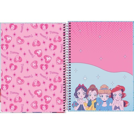 Foto ilustrativa Caderno Capa Dura Universitário 10 Matérias Princesas Mangá 160 Folhas