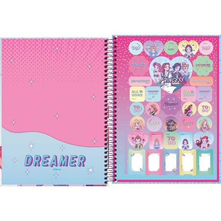 Foto ilustrativa Caderno Capa Dura Universitário 10 Matérias Princesas Mangá 160 Folhas