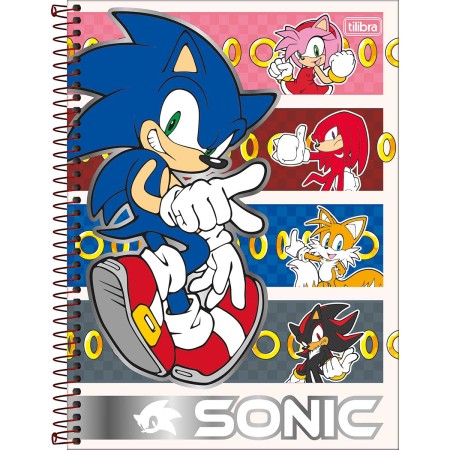 Foto ilustrativa Caderno Capa Dura Universitário 10 Matérias Sonic 160 Folhas