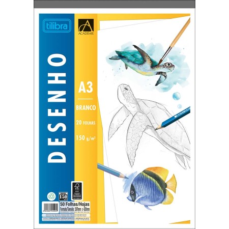 Foto ilustrativa Caderno Colado Desenho A3 Branco Académie 20 Folhas
