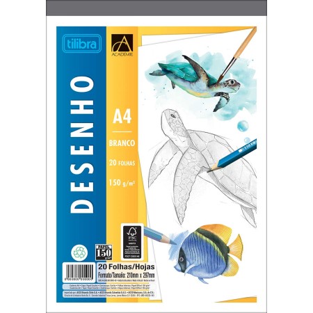 Foto ilustrativa Caderno Colado Desenho A4 Branco Académie 20 Folhas