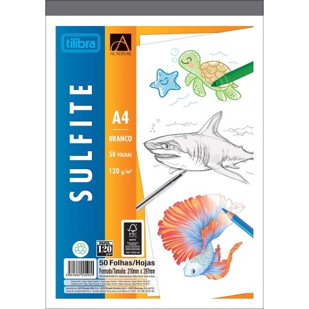 Foto ilustrativa Caderno Colado Desenho Sulfite 40 A4 Branco Académie 50 Folhas
