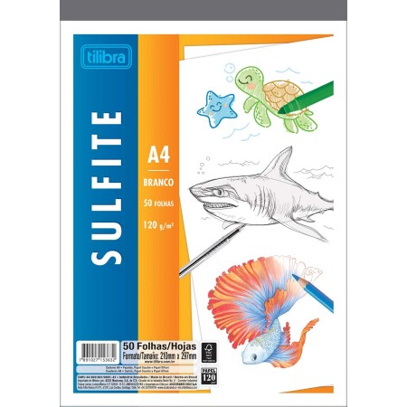 Foto ilustrativa Caderno Colado Desenho Sulfite 40 A4 Branco Tilibra 50 Folhas