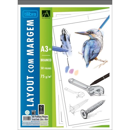 Foto ilustrativa Caderno Colado Layout A3 Branco com Margem Académie 50 Folhas