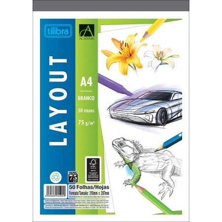 Foto ilustrativa Caderno Colado Layout A4 Branco Académie 50 Folhas