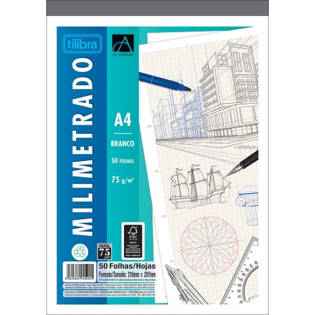 Foto ilustrativa Caderno Colado Milimetrado A4 Branco Académie 50 Folhas