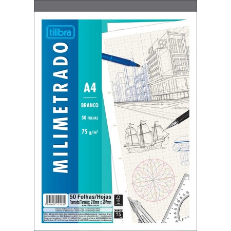 Foto ilustrativa Caderno Colado Milimetrado A4 Branco Tilibra 50 Folhas