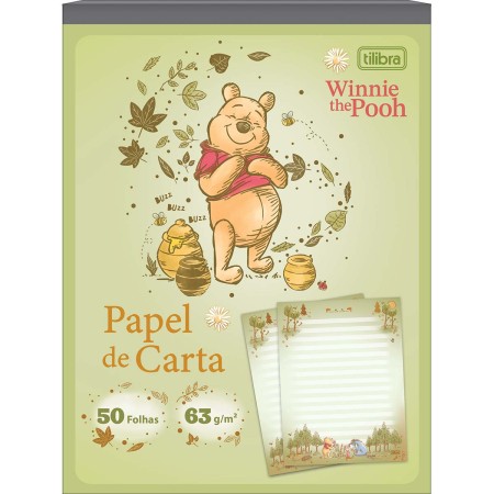 Foto ilustrativa Caderno Colado Papel Carta Pooh 50 Folhas