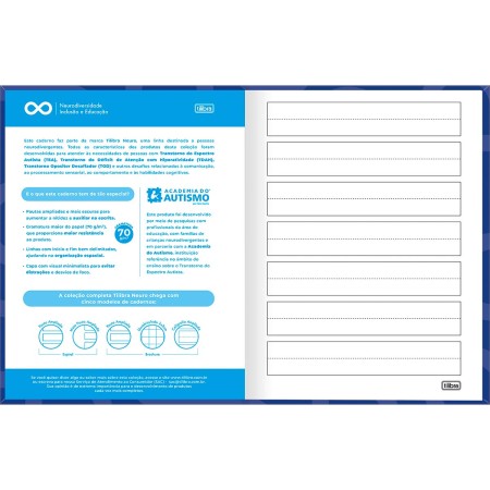Foto ilustrativa Caderno de Caligrafia Pauta Ampliada Brochura Capa Dura Tilibra Neuro 40 Folhas