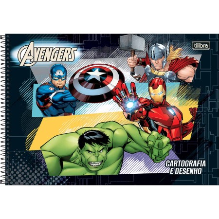 Foto ilustrativa Caderno de Cartografia e Desenho Espiral Capa Dura Avengers 80 Folhas