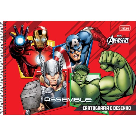 Foto ilustrativa Caderno de Cartografia e Desenho Espiral Capa Dura Avengers 80 Folhas
