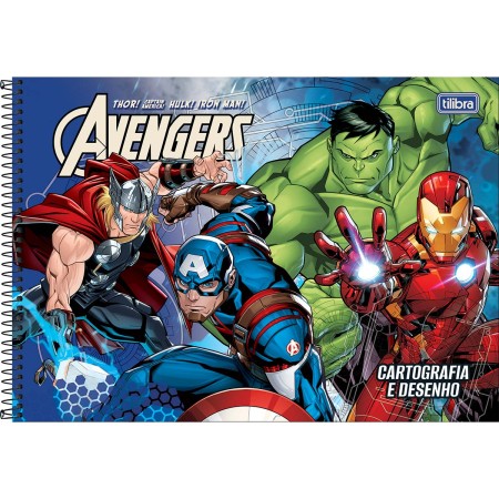Foto ilustrativa Caderno de Cartografia e Desenho Espiral Capa Dura Avengers 80 Folhas