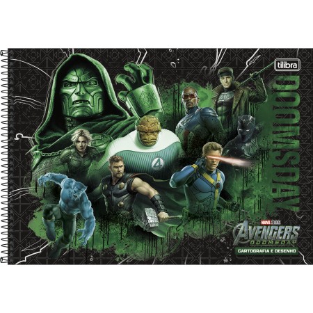 Foto ilustrativa Caderno de Cartografia e Desenho Espiral Capa Dura Avengers Doomsday 80 Folhas