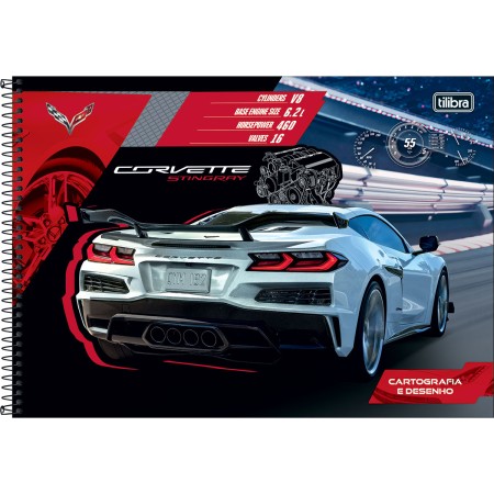 Foto ilustrativa Caderno de Cartografia e Desenho Espiral Capa Dura Camaro e Corvette 80 Folhas