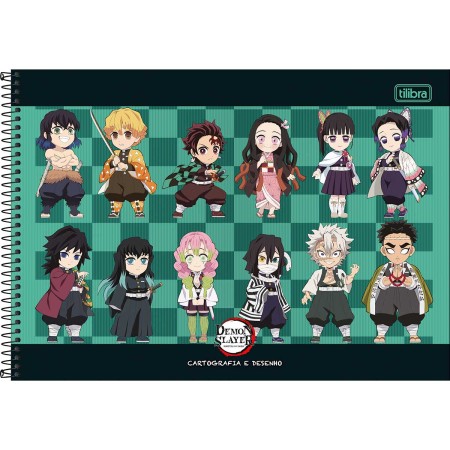 Foto ilustrativa Caderno de Cartografia e Desenho Espiral Capa Dura Demon Slayer 80 Folhas