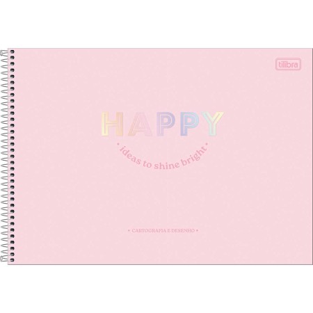 Foto ilustrativa Caderno de Cartografia e Desenho Espiral Capa Dura Happy 80 Folhas