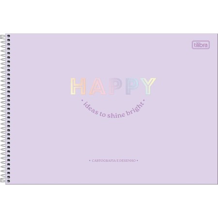 Foto ilustrativa Caderno de Cartografia e Desenho Espiral Capa Dura Happy 80 Folhas