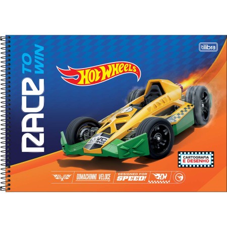 Foto ilustrativa Caderno de Cartografia e Desenho Espiral Capa Dura Hot Wheels 80 Folhas