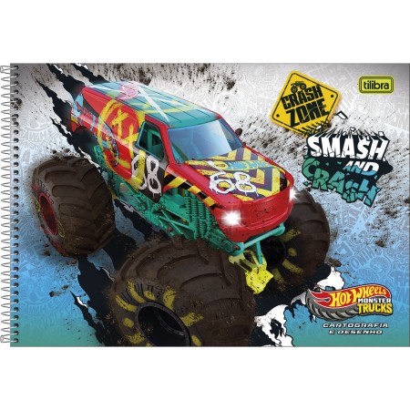 Foto ilustrativa Caderno de Cartografia e Desenho Espiral Capa Dura Hot Wheels 80 Folhas