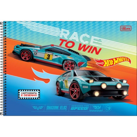 Foto ilustrativa Caderno de Cartografia e Desenho Espiral Capa Dura Hot Wheels 80 Folhas