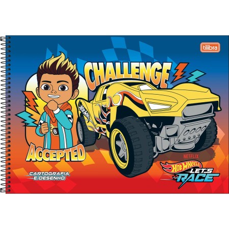 Foto ilustrativa Caderno de Cartografia e Desenho Espiral Capa Dura Hot Wheels Let's Race 80 Folhas