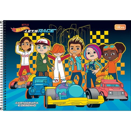 Foto ilustrativa Caderno de Cartografia e Desenho Espiral Capa Dura Hot Wheels Let's Race 80 Folhas