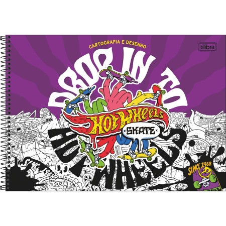 Foto ilustrativa Caderno de Cartografia e Desenho Espiral Capa Dura Hot Wheels Skate 80 Folhas