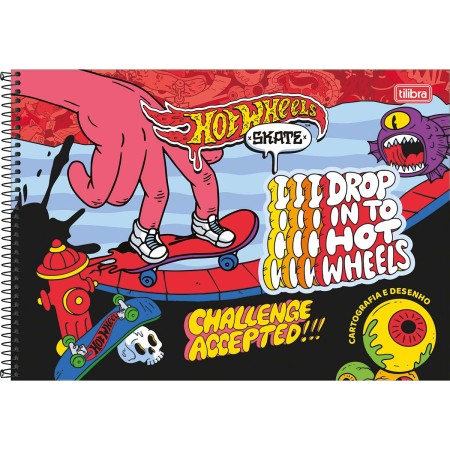 Foto ilustrativa Caderno de Cartografia e Desenho Espiral Capa Dura Hot Wheels Skate 80 Folhas