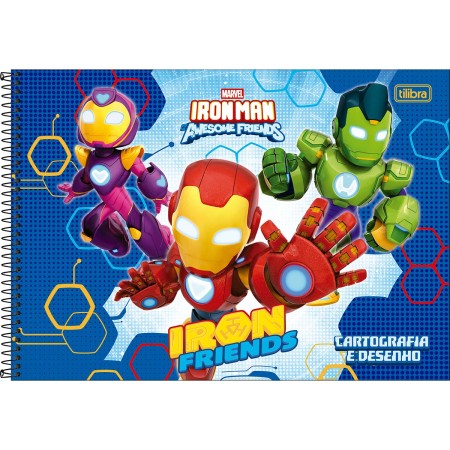 Foto ilustrativa Caderno de Cartografia e Desenho Espiral Capa Dura Iron Man 80 Folhas